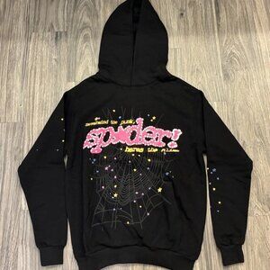 ✨ Sp5der Pink V2 Logo Hoodie Black Men's Small S 2023 Release NWT Thick Streetwe